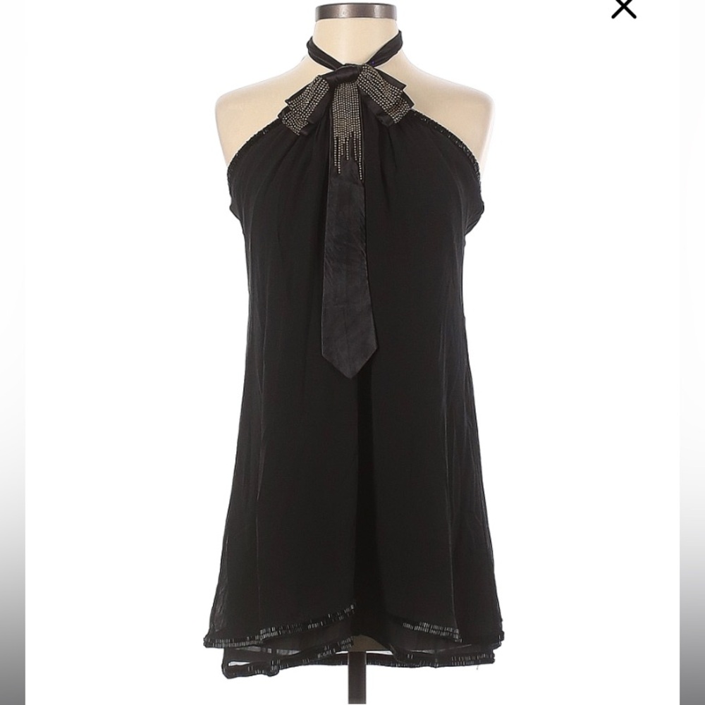 Converse John Varvatos Black Beaded Halter Tie-Neck Mini Dress